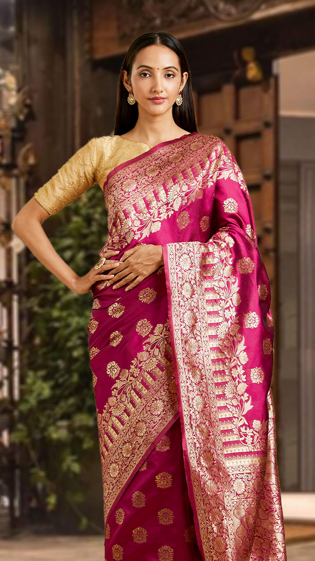 Pink Zari Weaved Saree by Mohey for a Tamilian Bride